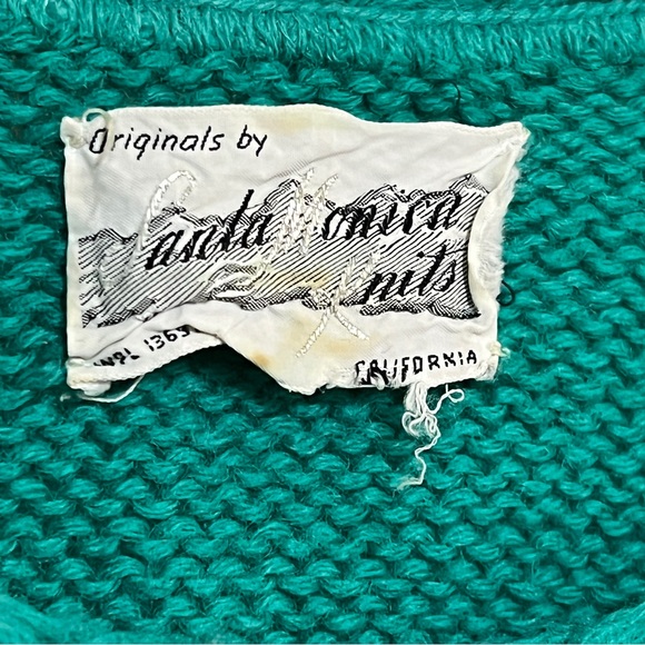 Vintage Teal Knit Sweater with Fringe Hem Sleeves S/M - Picture 5 of 7